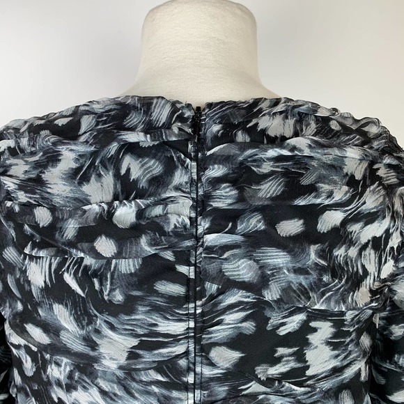 TADASHI SHOJI Draped Silk Sheath Dress Watercolor Black Gray White Scoop Neck 8 - Picture 6 of 10